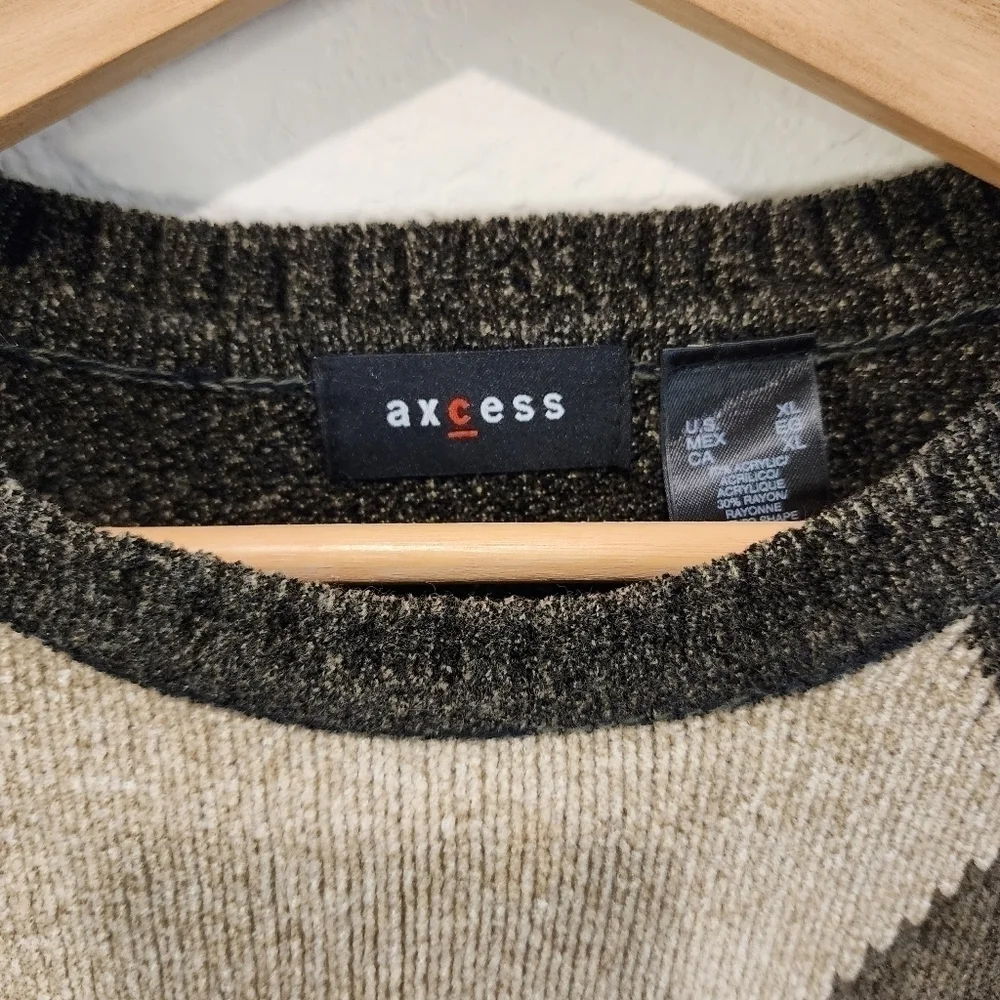 Vintage Axcess Men Crew Tan Brown Sweater Sz L Pullover Y2k Coogi Cosby Style
